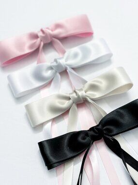Clip In Satin Bow Hair Barrette 8 Piece Set Black Pink White Ivory Cream